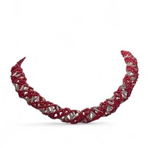 Y2K Style Red White DNA Helix Avant‎ Garde Statement Beaded Necklace